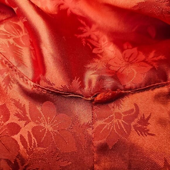 Vintage Gina USA Red Floral Jacquard Satin Short Sleeve Button Down Sleep Shirt - Picture 5 of 7
